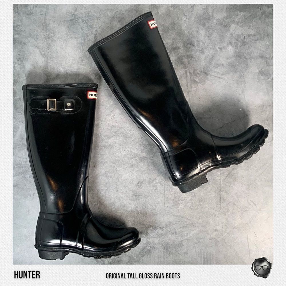 HUNTER ORIGINAL TALL RAIN BOOTS IN GLOSS BLACK WOMEN’S SHOE SIZE EU 36 BOOTS